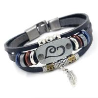 Leather Bracelet, with Gemstone, zinc alloy interlocking clasp, silver color plated, vintage & for man & enamel & multi-strand Approx 8 Inch 