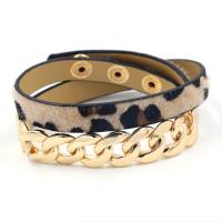 PU Leather Bracelet, with Zinc Alloy, zinc alloy snap clasp, gold color plated, Unisex & leopard pattern Approx 16 Inch 