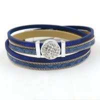 PU Leather Cord Bracelets, with Rhinestone & Zinc Alloy, zinc alloy magnetic clasp, plated, for woman & with rhinestone Approx 15 Inch 