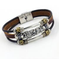 Faux Leather Bracelet, with Zinc Alloy, stainless steel interlocking clasp, plated, Unisex & hollow, brown Approx 8 
