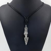 цинковый сплав Ожерелье, с Вощеная хлопок шнур, Буддийский Ваджра, плакирован серебром, Мужская, чёрный, 65mm, длина:Приблизительно 35 дюймовый, продается Strand