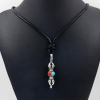 Zinc Alloy Necklace, with Waxed Cotton Cord & turquoise, silver color plated, Unisex, black Approx 35 Inch 