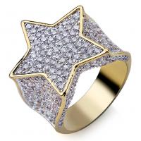 Цирконий Micro Pave Латунь палец кольцо, Звезда, плакирован золотом, разный размер для выбора & инкрустированное микро кубического циркония & Мужский, плакирование металлическим цветом продается PC