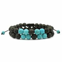Lava Bead Bracelet, with turquoise, natural, Adjustable & Unisex, turquoise blue, 8mm Approx 6 Inch 
