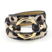 PU Leather Cord Bracelets, with Zinc Alloy, gold color plated, for woman & leopard pattern Approx 22 Inch 