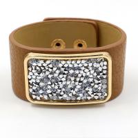 PU Leather Cord Bracelets, with Zinc Alloy, zinc alloy snap clasp, gold color plated, Unisex & with rhinestone Approx 8 Inch 