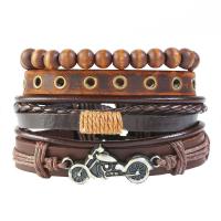 PU Leather Cord Bracelets, with Faux Leather & Waxed Cotton Cord & Zinc Alloy, plated, Unisex & multi-strand, brown Approx 6 Inch 