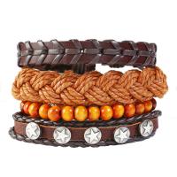 PU Leather Cord Bracelets, with Faux Leather & Waxed Cotton Cord & Zinc Alloy, plated, Unisex & hollow, multi-colored Approx 6 Inch 