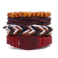 Faux Leather Bracelet, with Waxed Cotton Cord & Zinc Alloy, plated, Unisex & multi-strand, henna Approx 6 Inch 