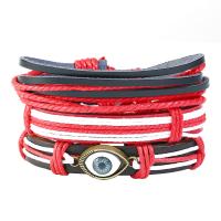 PU Leather Bracelet, with Faux Leather & Waxed Cotton Cord & Zinc Alloy, plated, Unisex & evil eye pattern & multi-strand, black and red Approx 6 Inch 
