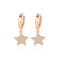 Cubic Zirconia Micro Pave Brass Earring, Star, plated, micro pave cubic zirconia & for woman nickel, lead & cadmium free, 11*20mm 