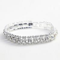 Rhinestone Brass Bracelets, silver color plated, for woman & with rhinestone, nickel, lead & cadmium free, 190mm 