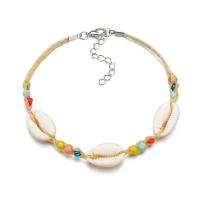 Plastic Anklet, with Seedbead & Shell & Zinc Alloy, with 45mm extender chain, for woman, nickel, lead & cadmium free, 250mm 