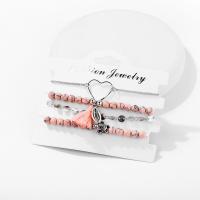 Zinc Alloy Bracelet Set, bracelet, with Cotton Thread & Gemstone, plated, 4 pieces & for woman, pink   