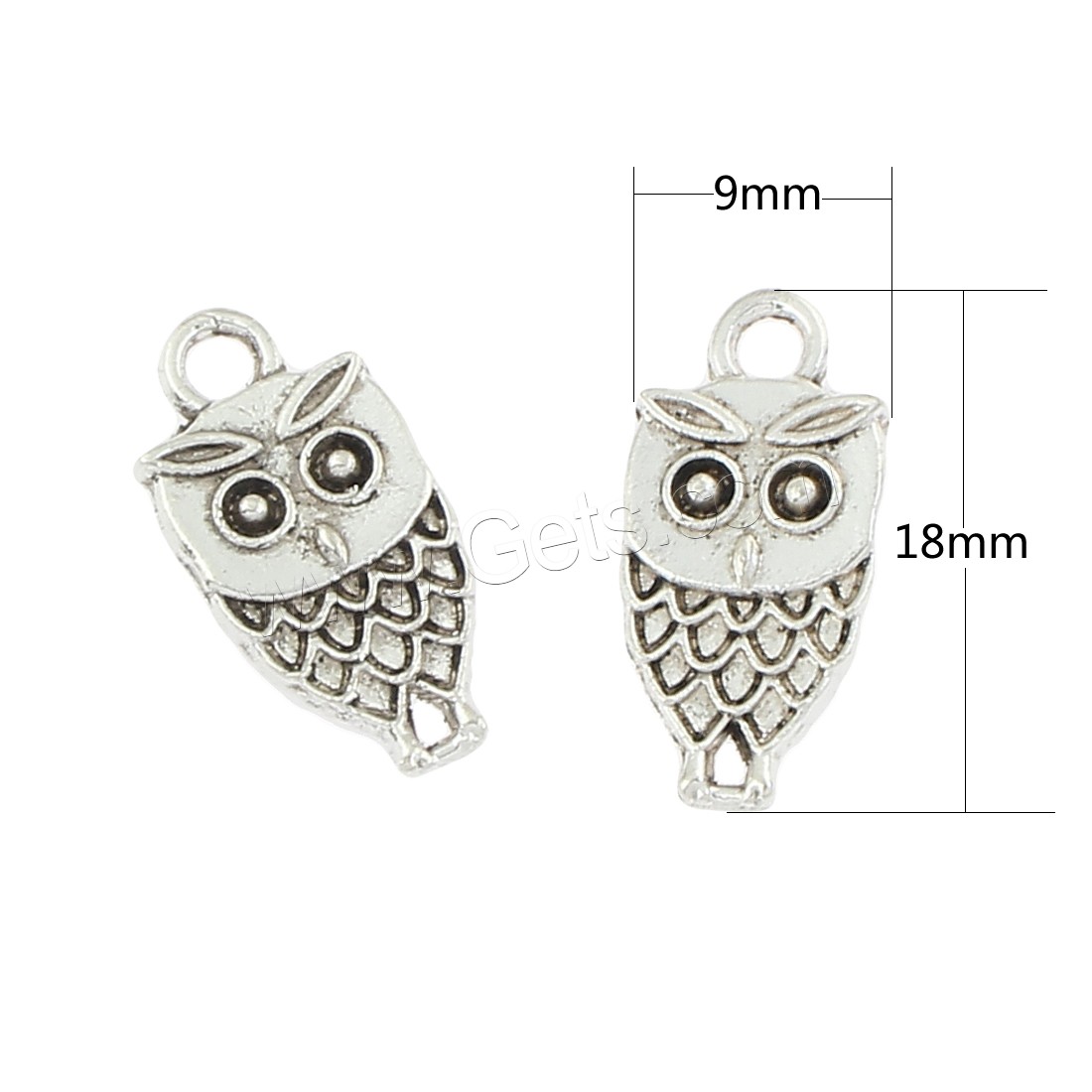 Zinc Alloy Animal Pendants, Owl, antique silver color plated, nickel, lead & cadmium free, 9x18x3mm, Hole:Approx 2mm, Approx 500PCs/Bag, Sold By Bag
