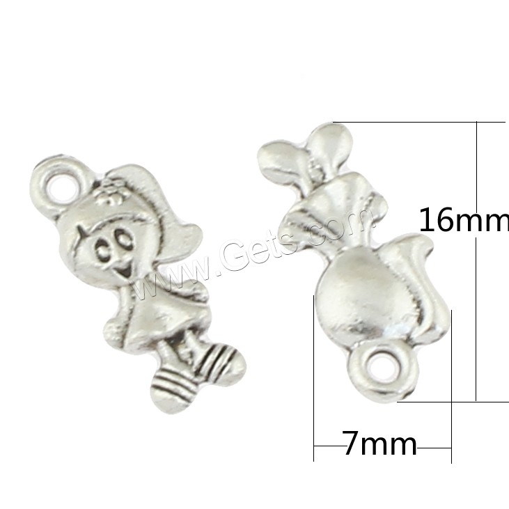 Character Shaped Zinc Alloy Pendants, Girl, antique silver color plated, nickel, lead & cadmium free, 7x16x2mm, Hole:Approx 1mm, Approx 710PCs/Bag, Sold By Bag