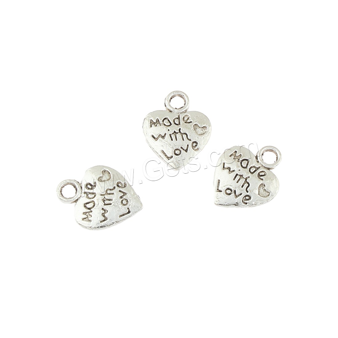 Zinc Alloy Heart Pendants, antique silver color plated, with letter pattern, nickel, lead & cadmium free, 10x12x2mm, Hole:Approx 1mm, Approx 1000PCs/Bag, Sold By Bag