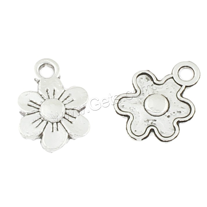 Zinc Alloy Flower Pendants, antique silver color plated, 10x13x2mm, Hole:Approx 1mm, Approx 1600PCs/Bag, Sold By Bag