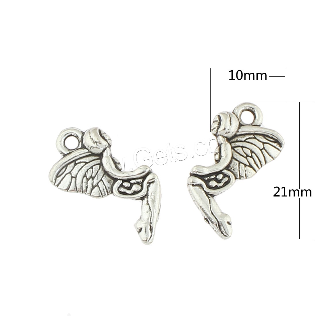 Zinc Alloy Jewelry Pendants, Angel, antique silver color plated, 10x21x4mm, Hole:Approx 2mm, Approx 410PCs/Bag, Sold By Bag