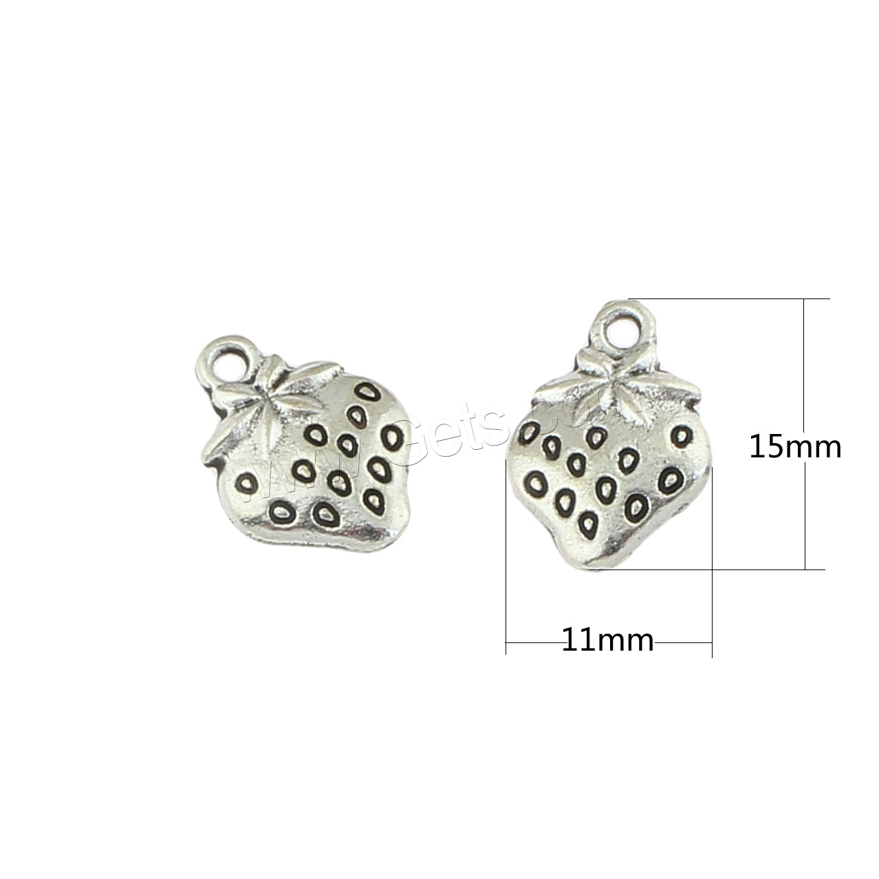 Zinc Alloy Fruit Shape Pendants, Strawberry, antique silver color plated, 11x15x3mm, Hole:Approx 2mm, Approx 310PCs/Bag, Sold By Bag