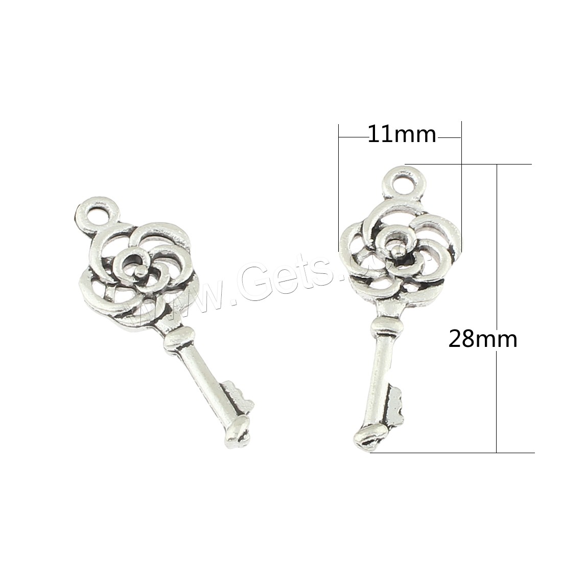 Zinc Alloy Jewelry Pendants, Key, antique silver color plated, 11x28x3mm, Hole:Approx 2mm, Approx 410PCs/Bag, Sold By Bag