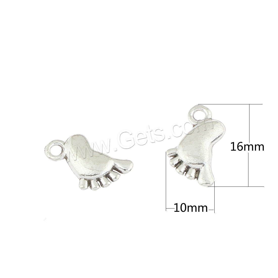 Zinc Alloy Jewelry Pendants, Foot, antique silver color plated, 10x16x3mm, Hole:Approx 2mm, Approx 410PCs/Bag, Sold By Bag