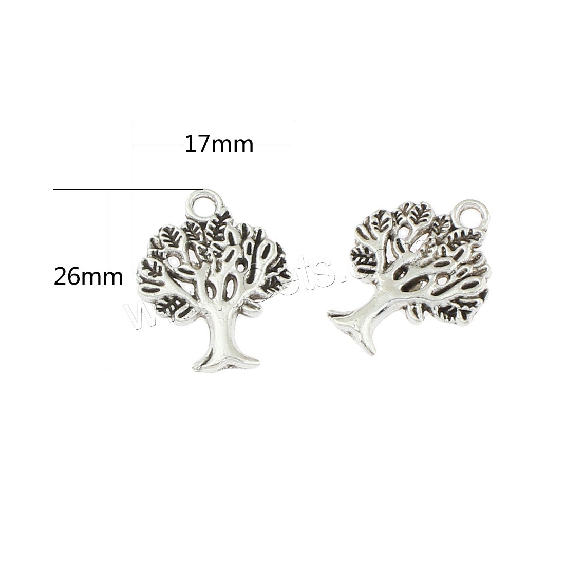 Zinc Alloy Jewelry Pendants, Tree, antique silver color plated, 17x26x2mm, Hole:Approx 2mm, Approx 450PCs/Bag, Sold By Bag