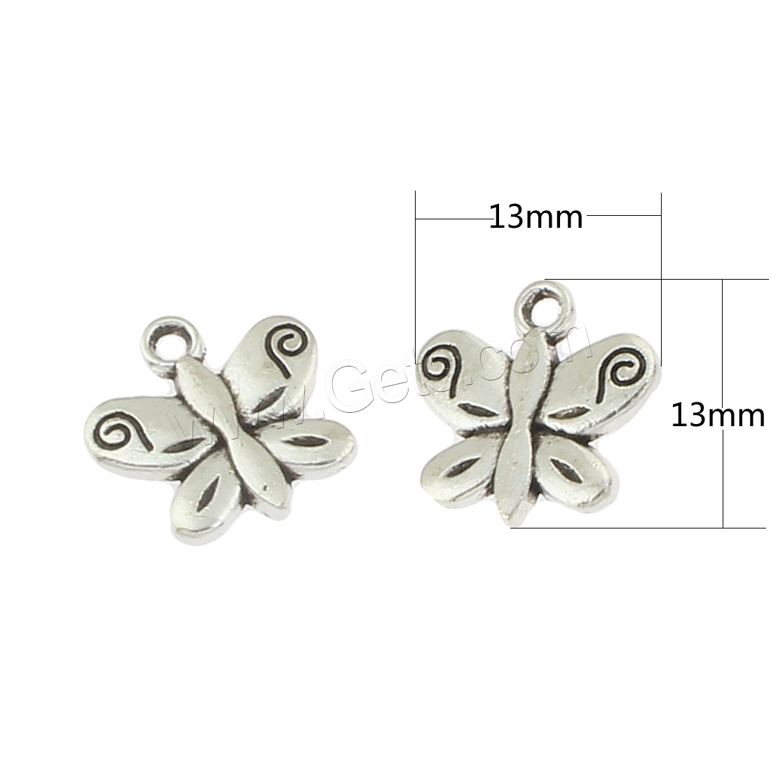 Zinc Alloy Animal Pendants, Butterfly, antique silver color plated, 13x13x2mm, Hole:Approx 1mm, Approx 625PCs/Bag, Sold By Bag
