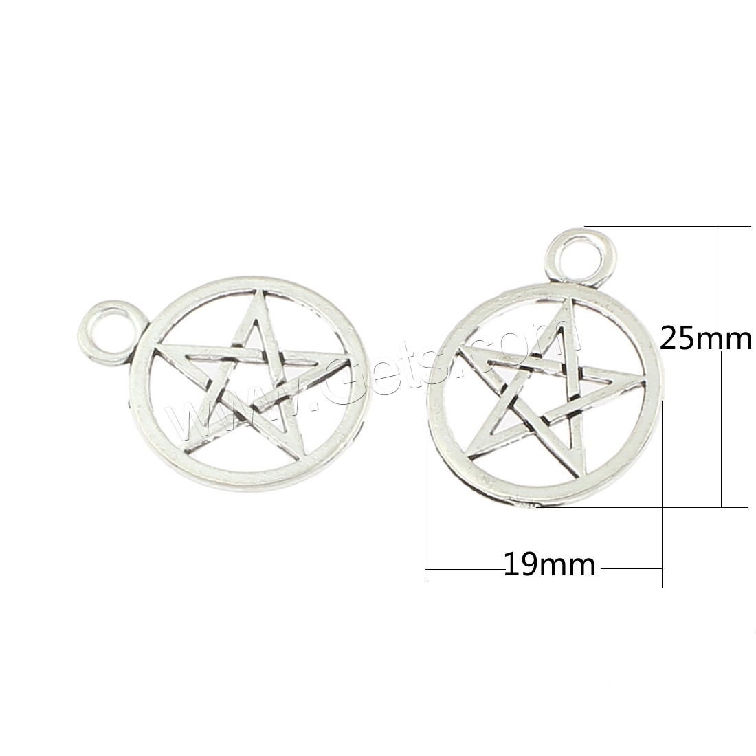 Zinc Alloy Jewelry Pendants, pentagram, antique silver color plated, 19x25x2mm, Hole:Approx 3mm, Approx 290PCs/Bag, Sold By Bag
