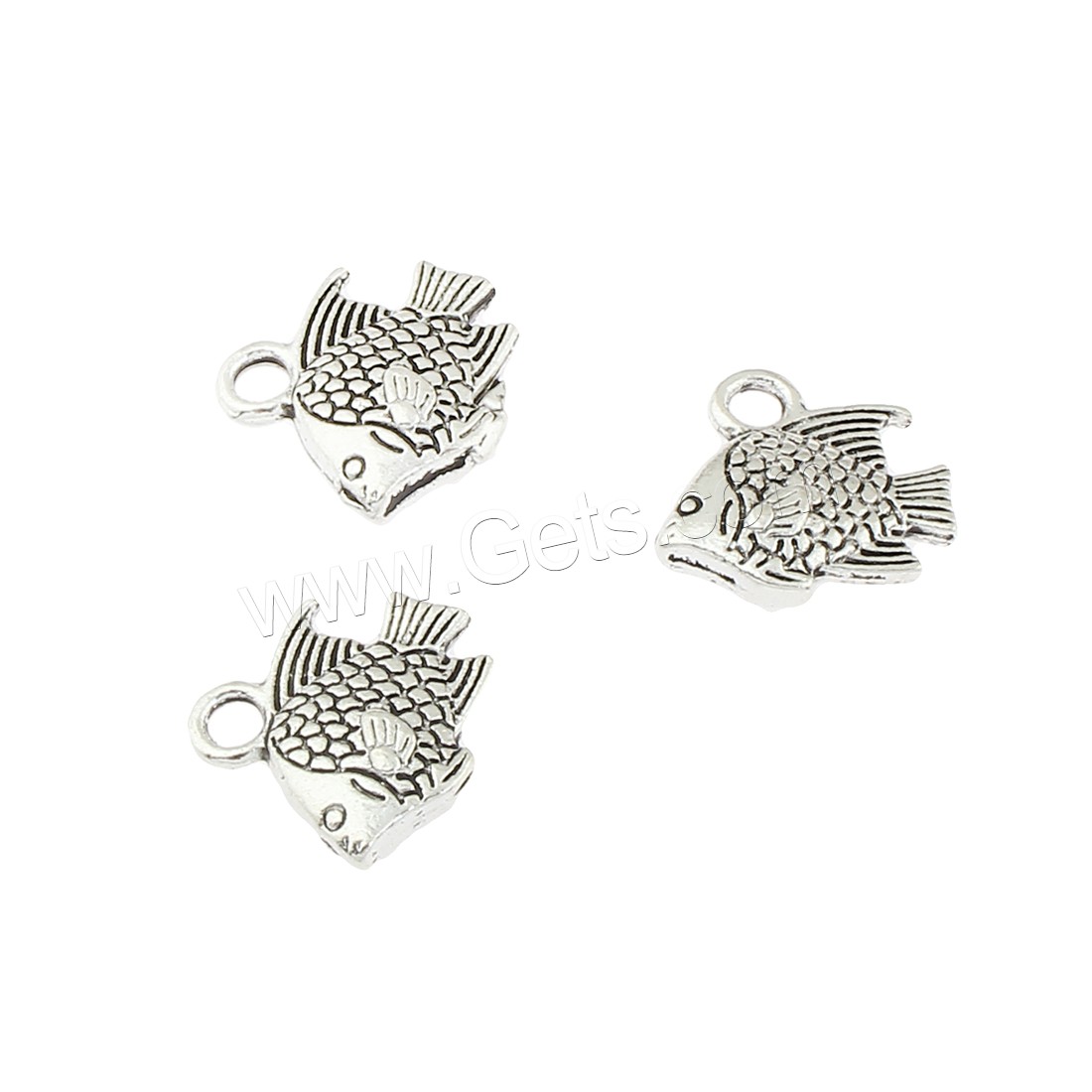 Zinc Alloy Animal Pendants, Fish, antique silver color plated, 13x12x3mm, Hole:Approx 1mm, Approx 410PCs/Bag, Sold By Bag