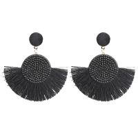 Fashion Tassel Earring, Resin, with Polyester Yarns, for woman & with rhinestone 