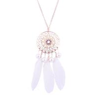 Zinc Alloy Sweater Chain Necklace, with ABS Plastic Pearl & Feather, rose gold color plated, twist oval chain & for woman 110mm Approx 27.5 Inch 