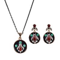 Fashion Zinc Alloy Jewelry Sets, earring & necklace, gold color plated, oval chain & for woman & enamel & with rhinestone 45mm 