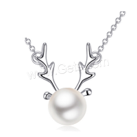 Sterling Silver Jewelry Necklace, 925 Sterling Silver, with Shell Pearl, with 1.96lnch extender chain, Antlers, plated, oval chain & for woman 10mm, 20mm Approx 15.7 Inch 