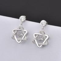 Sterling Silver Cubic Zirconia Earring, 925 Sterling Silver, Hexagram, platinum plated, for woman & with cubic zirconia 