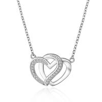 Cubic Zirconia Micro Pave Sterling Silver Necklace, 925 Sterling Silver, with 1.96lnch extender chain, Heart, platinum plated, oval chain & micro pave cubic zirconia & for woman Approx 15.7 Inch 