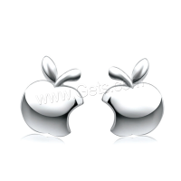 Sterling Silver Stud Earring, Argent sterling 925, pomme, Plaqué de platine, pour femme Vendu par paire