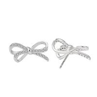 Sterling Silver Stud Earring, 925 Sterling Silver, Bowknot, platinum plated, micro pave cubic zirconia & for woman 
