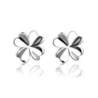 Sterling Silver Stud Earring, 925 Sterling Silver, Four Leaf Clover, platinum plated, for woman, 8mm 