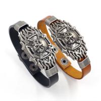 Faux Leather Bracelet, with Zinc Alloy, zinc alloy snap clasp, Skull, plated, vintage & Unisex Approx 8 Inch 
