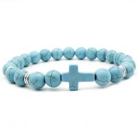 Gemstone Bracelets, with Zinc Alloy, Cross, plated & Unisex, 8mm Approx 6 Inch 