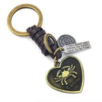 Zinc Alloy Key Clasp, with PU Leather, 12 Signs of the Zodiac, plated, vintage & Unisex Approx 3 Inch 