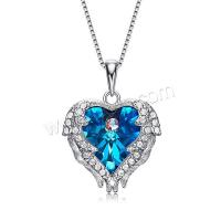 Sterling Silver Jewelry Necklace, 925 Sterling Silver, with Crystal, with 50mm extender chain, Heart, box chain & for woman & with rhinestone 15*19mm,400mm 