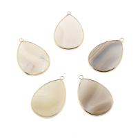 Grey Agate Pendant, with Zinc Alloy, Teardrop, gold color plated, translucent 