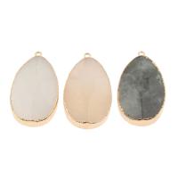 Mixed Gemstone Pendants, Natural Stone, with Zinc Alloy, Teardrop, gold color plated & translucent 