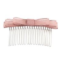Decorative Hair Combs, Iron, Bowknot, silver color plated, for woman, pink, 86*40*15mm 