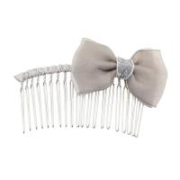 Iron Decorative Hair Comb, with Etamine, Bowknot, silver color plated, for woman, grey, 90*53*12mm 