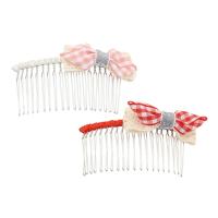 Iron Decorative Hair Comb, with Cloth, Bowknot, silver color plated, gingham & for woman 90*45*15mm 
