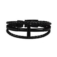 PU Leather Cord Bracelets, with Zinc Alloy, Cross, plated, multilayer & for man Approx 8.4 Inch 