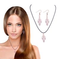 Crystal Jewelry Sets, Zinc Alloy, earring & necklace, with leather cord & Crystal, rose gold color plated, for woman, white, 55mm 